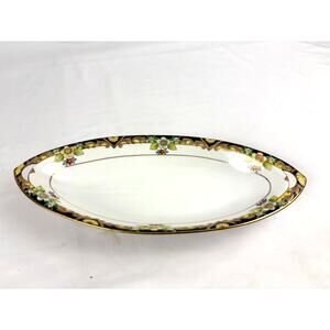 Antique Morimura Nippon Porcelain Oblong Bowl Hand Painted Gold Accent